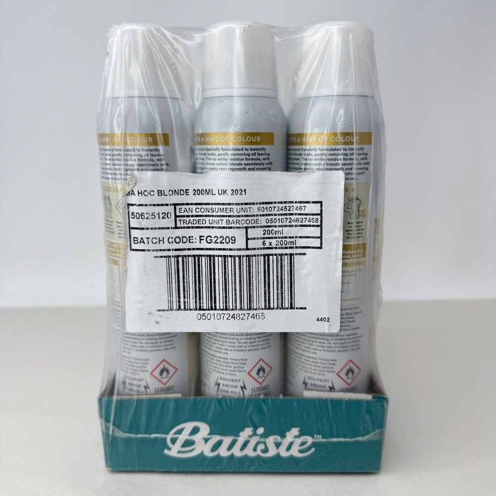 Batiste Dry Shampoo Hint of Colour Blonde 200ml 6-Pack Bulk Hair Care